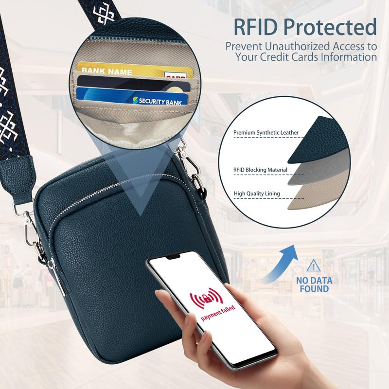 KALIDI RFID Phone Bag Small Crossbody Bag Women Shoulder Purse Vegan Leather Zipper Pockets Travel Shopping Daily (DARK BLUE) - Image 5