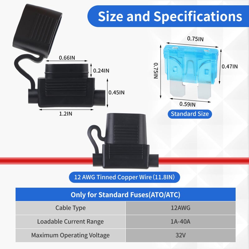 YNZDRWA 6 Pack Inline Fuse Holder 12V, Upgraded 12 AWG Waterproof Fuse Holder with 66 Pcs Standard Car Fuses (2A/3A/5A/7.5A/10A/15A/20A/25A/30A/35A/40A), YNZDRWA in Line Fuses Holders 12v for Marine Auto - Image 3