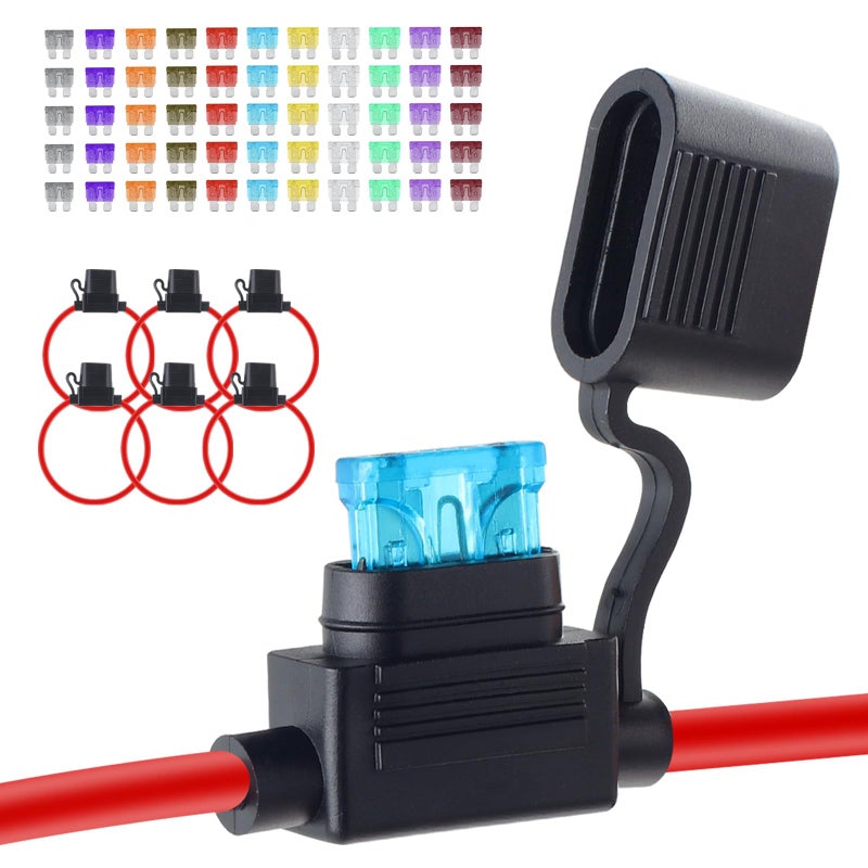 YNZDRWA 6 Pack Inline Fuse Holder 12V, Upgraded 12 AWG Waterproof Fuse Holder with 66 Pcs Standard Car Fuses (2A/3A/5A/7.5A/10A/15A/20A/25A/30A/35A/40A), YNZDRWA in Line Fuses Holders 12v for Marine Auto - Image 1