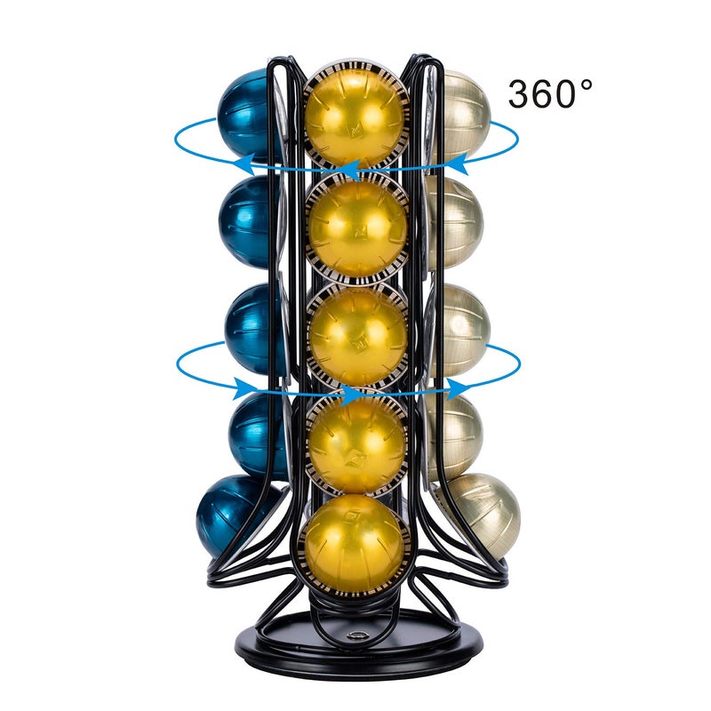 FlagShip Vertuo Pod Holder Coffee Pod Carousel Stand Storage for Nespresso Vertuoline, Small Size 360-Degree Rotation Wire Metal Black (20 Pods Capacity) - Image 4