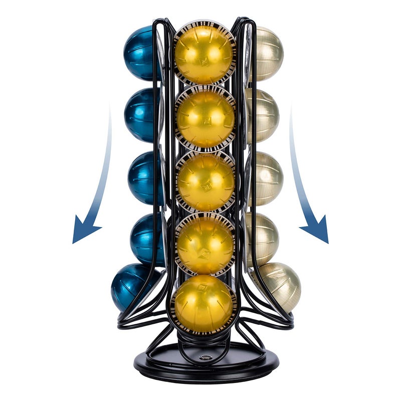 FlagShip Vertuo Pod Holder Coffee Pod Carousel Stand Storage for Nespresso Vertuoline, Small Size 360-Degree Rotation Wire Metal Black (20 Pods Capacity) - Image 2
