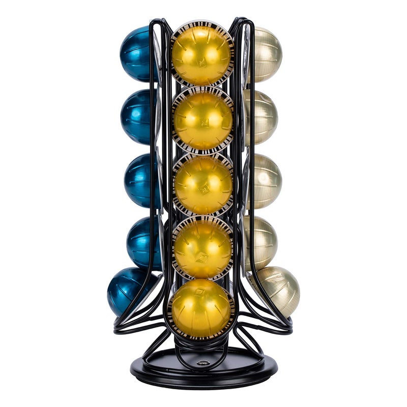 FlagShip Vertuo Pod Holder Coffee Pod Carousel Stand Storage for Nespresso Vertuoline, Small Size 360-Degree Rotation Wire Metal Black (20 Pods Capacity) - Image 3
