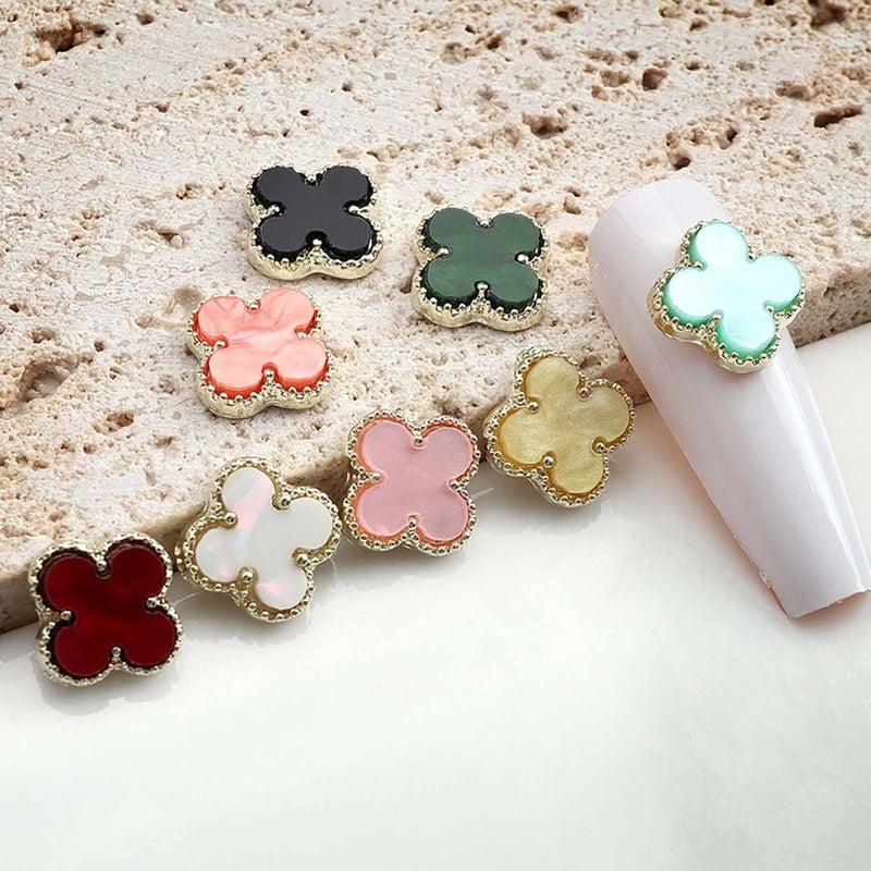 10pcs Green Clover Nail Charms Metal Nail Art Rhinestones