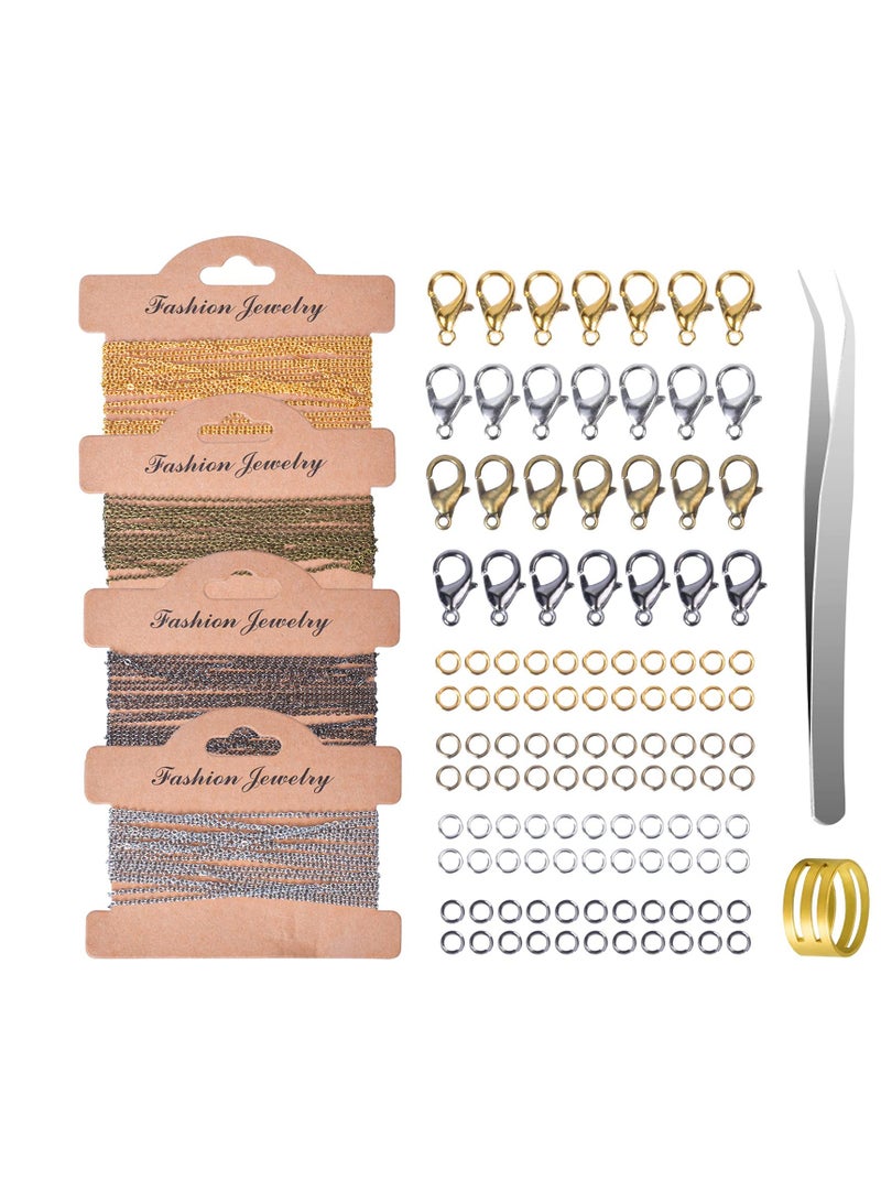 KASTWAVE DIY Necklace Chains, 12m Jewelry Making Chains with 120 Open Jump Rings and 40 Lobster Clasps 1.5mm Iron Twisted Necklace Chains Cable Chain Bulk for Jewelry Making-4 Colors - Image 1