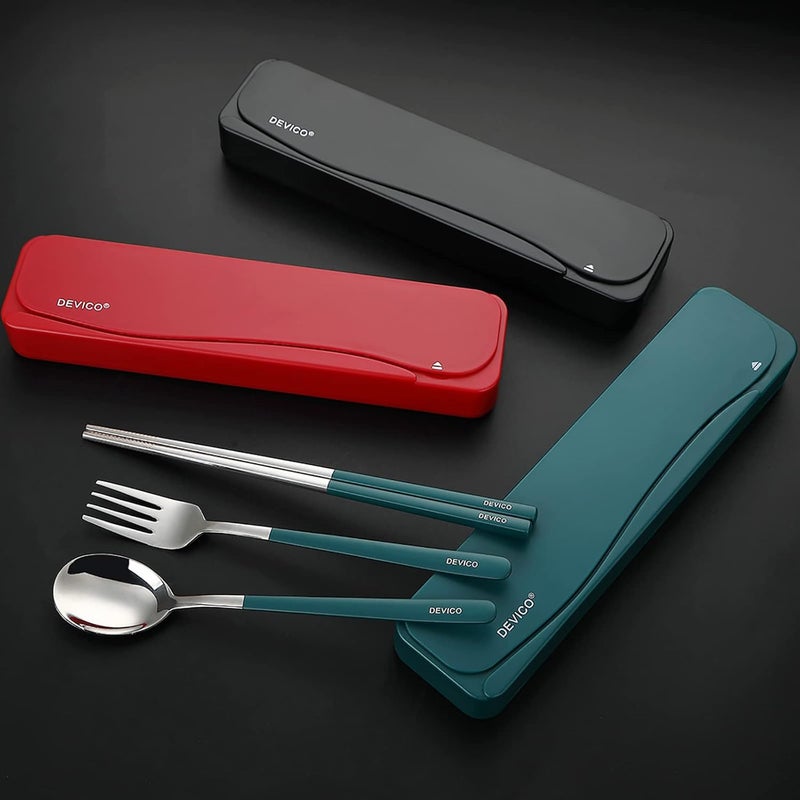 DEVICO Travel Utensils, 18/8 Stainless Steel Portable Reusable Camping Silverware Cutlery Flatware Set, 4-Piece Include Fork Spoon Chopsticks with Case (Dark Green) - Image 5