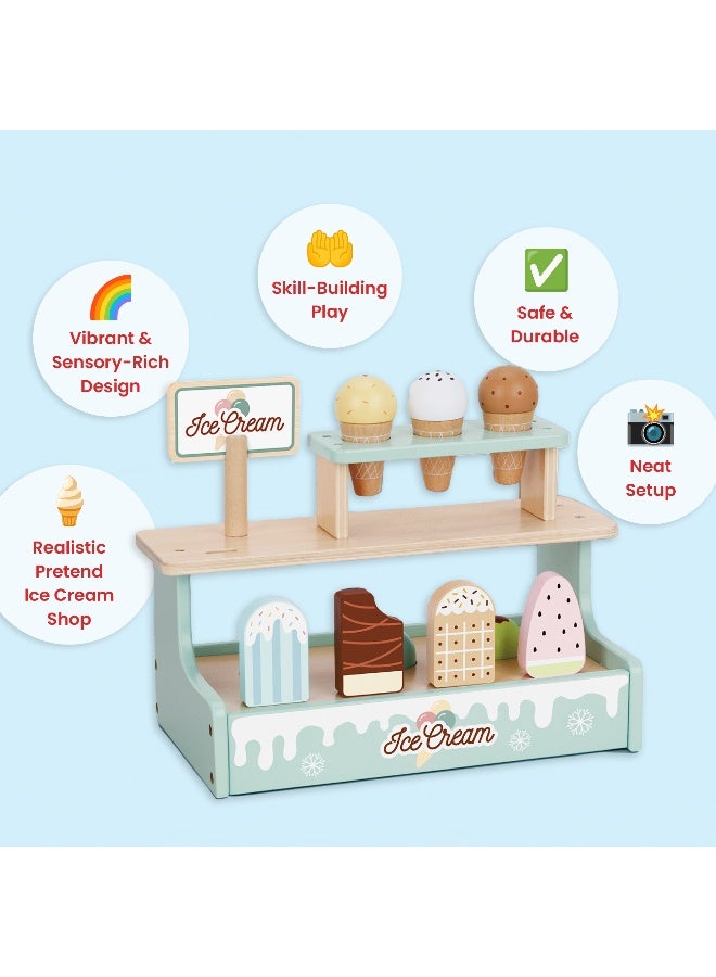 COGNIKIDS مجموعة متجر الآيس كريم – لعبة تمثيل مع مخروطات وأقماع آيس كريم ملونة – ألعاب دور للأطفال للحلويات للأعمار 3 سنوات فما فوق - Image 3