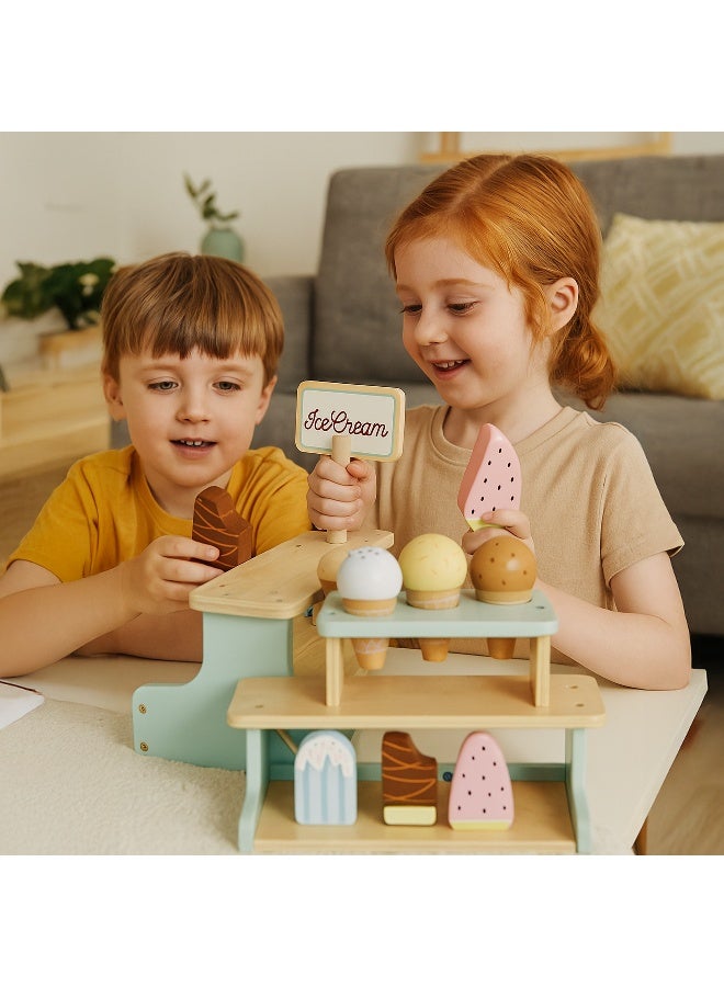 COGNIKIDS مجموعة متجر الآيس كريم – لعبة تمثيل مع مخروطات وأقماع آيس كريم ملونة – ألعاب دور للأطفال للحلويات للأعمار 3 سنوات فما فوق - Image 2