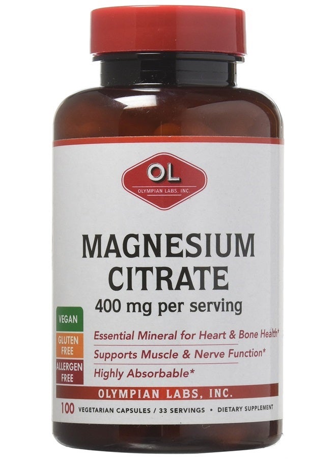 Olympian Labs Magnesium Citrate, 400 mg, 100 Vegetarian Capsules - Image 1