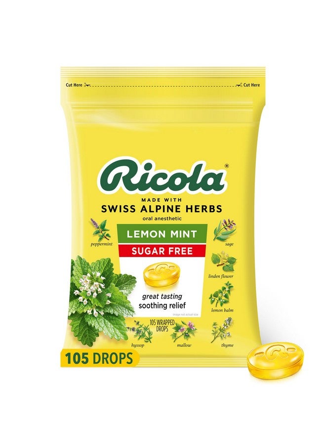 Ricola Ricola Sugar Free Lemon Mint Herbal Cough Suppressant Throat Drops, 105ct Bag - Image 1