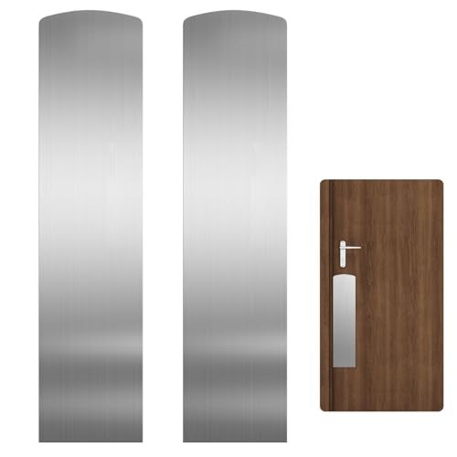 Sanbege 2 Pcs Door Scratch Protection Plate 4 x 16 Stainless Steel Push Plate Self Adhesive Kickplate for Interior Exterior Doors Brushed Nickel - Image 1