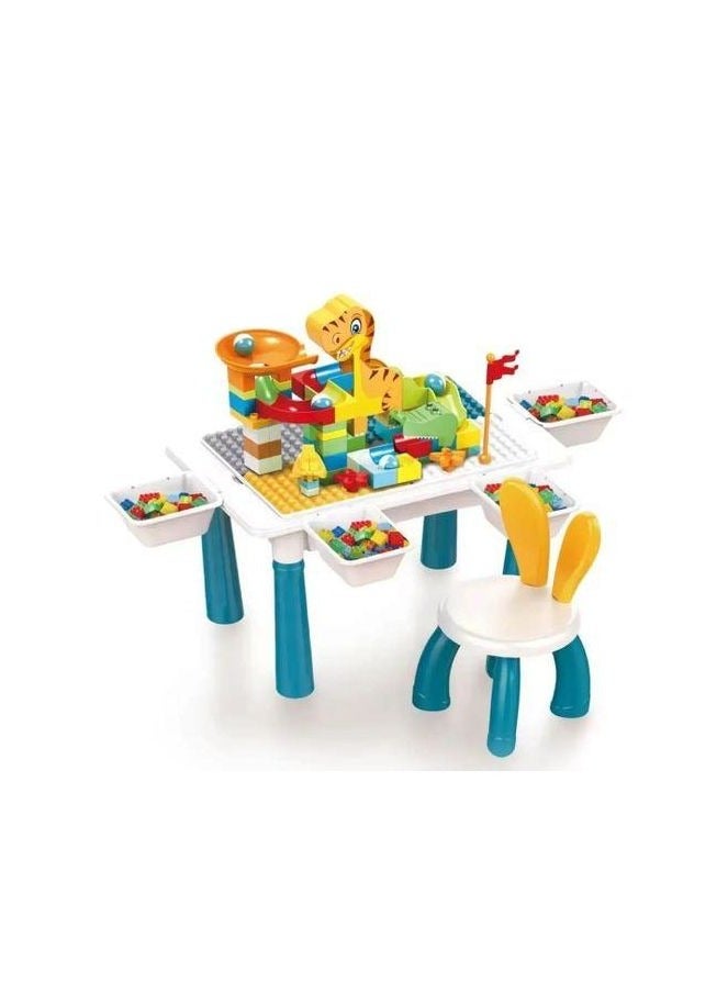 Interactive Block Table with Slides – Includes Chair & 104 Building Blocks (Educational Toy for Kids Ages 3+) - Image 1