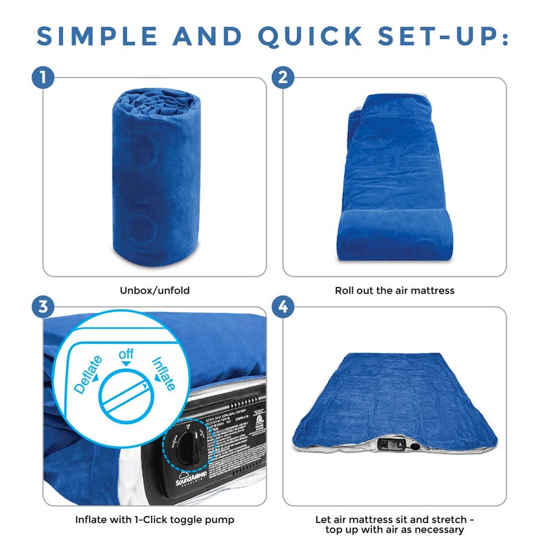 SoundAsleep Products مرتبة هوائية فاخرة من SoundAsleep Dream Series، تقنية ComfortCoil، مضخة عالية السعة مدمجة للاستخدام المنزلي، التخييم - ارتفاع مزدوج، قابلة للتعديل، قابلة للنفخ، محمولة (حجم توأم) - Image 2