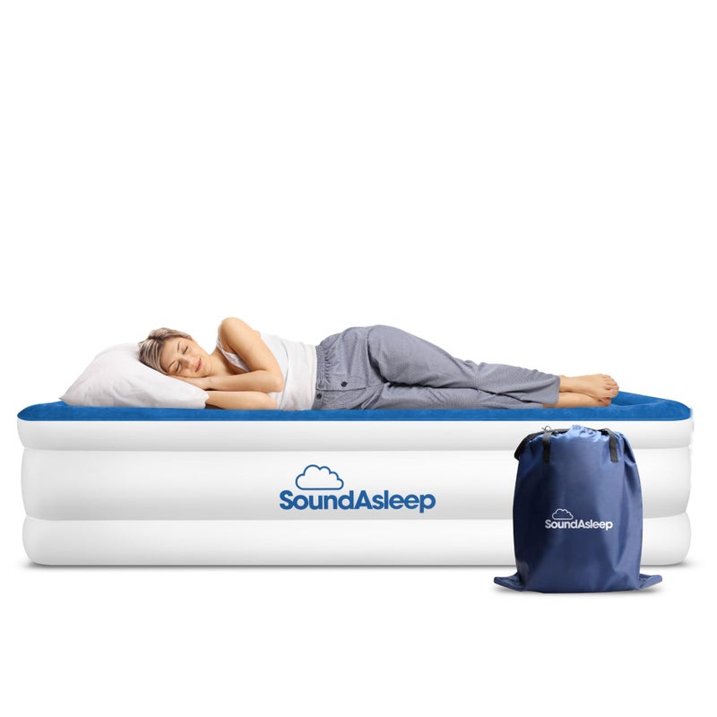 SoundAsleep Products مرتبة هوائية فاخرة من SoundAsleep Dream Series، تقنية ComfortCoil، مضخة عالية السعة مدمجة للاستخدام المنزلي، التخييم - ارتفاع مزدوج، قابلة للتعديل، قابلة للنفخ، محمولة (حجم توأم) - Image 1