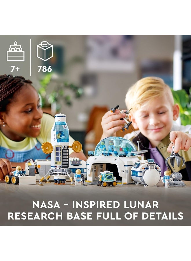 LEGO لعبة LEGO 60350 قاعدة الأبحاث القمرية في مدينة الفضاء الخارجي، هبوط قمر مستوحى من ناسا، مركبة روفر ولعبة عربة القمر، هدايا للأولاد والبنات من عمر 7 سنوات وما فوق مع 6 شخصيات رائد فضاء مصغرة - Image 1