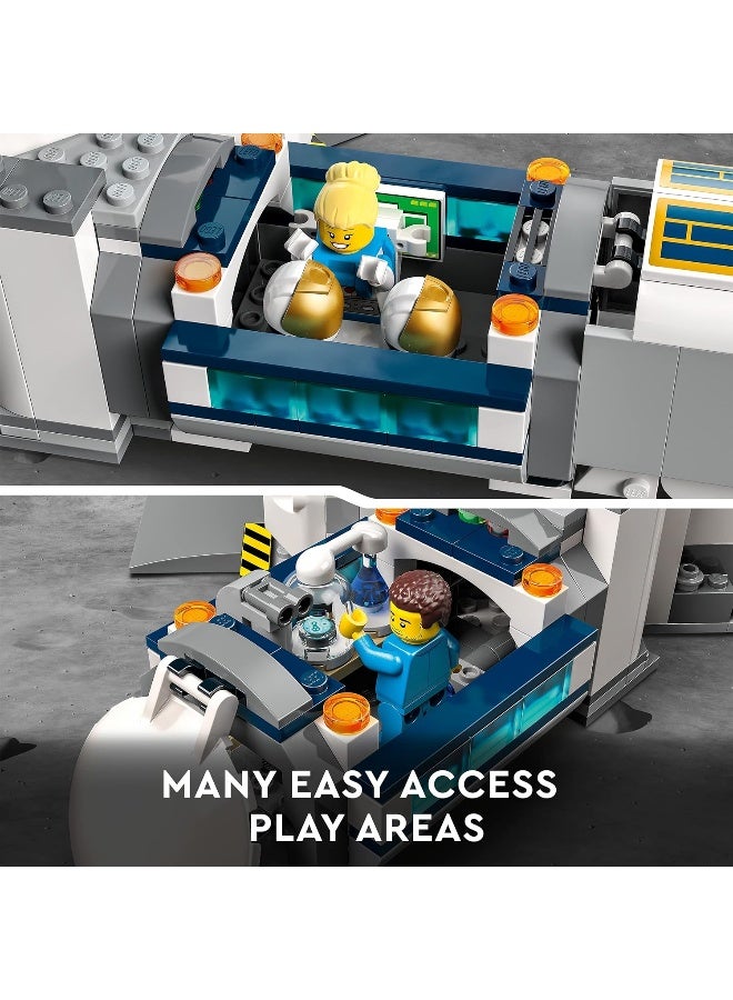 LEGO لعبة LEGO 60350 قاعدة الأبحاث القمرية في مدينة الفضاء الخارجي، هبوط قمر مستوحى من ناسا، مركبة روفر ولعبة عربة القمر، هدايا للأولاد والبنات من عمر 7 سنوات وما فوق مع 6 شخصيات رائد فضاء مصغرة - Image 2