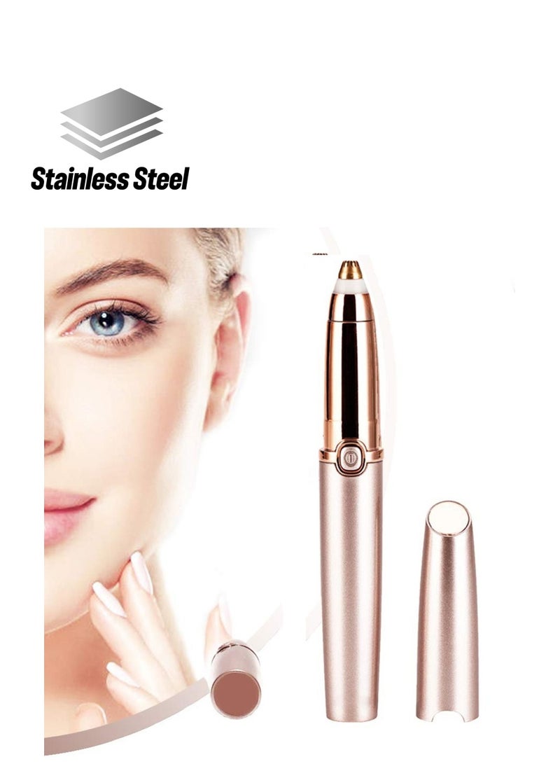 Eyebrow Hair Remover Painless-Precision Trimmer Brows Epilator Eye Brow Facial Face Razor for Lips Nose Removal with LED Light Women Men Rose Gold - Image 1