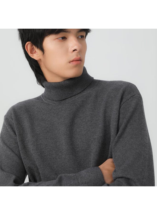 Markless Men's Autumn Winter Warm High Neck Knit Sweater Solid Color Base Shirt 2716 Dark Space Gray XL - Image 2