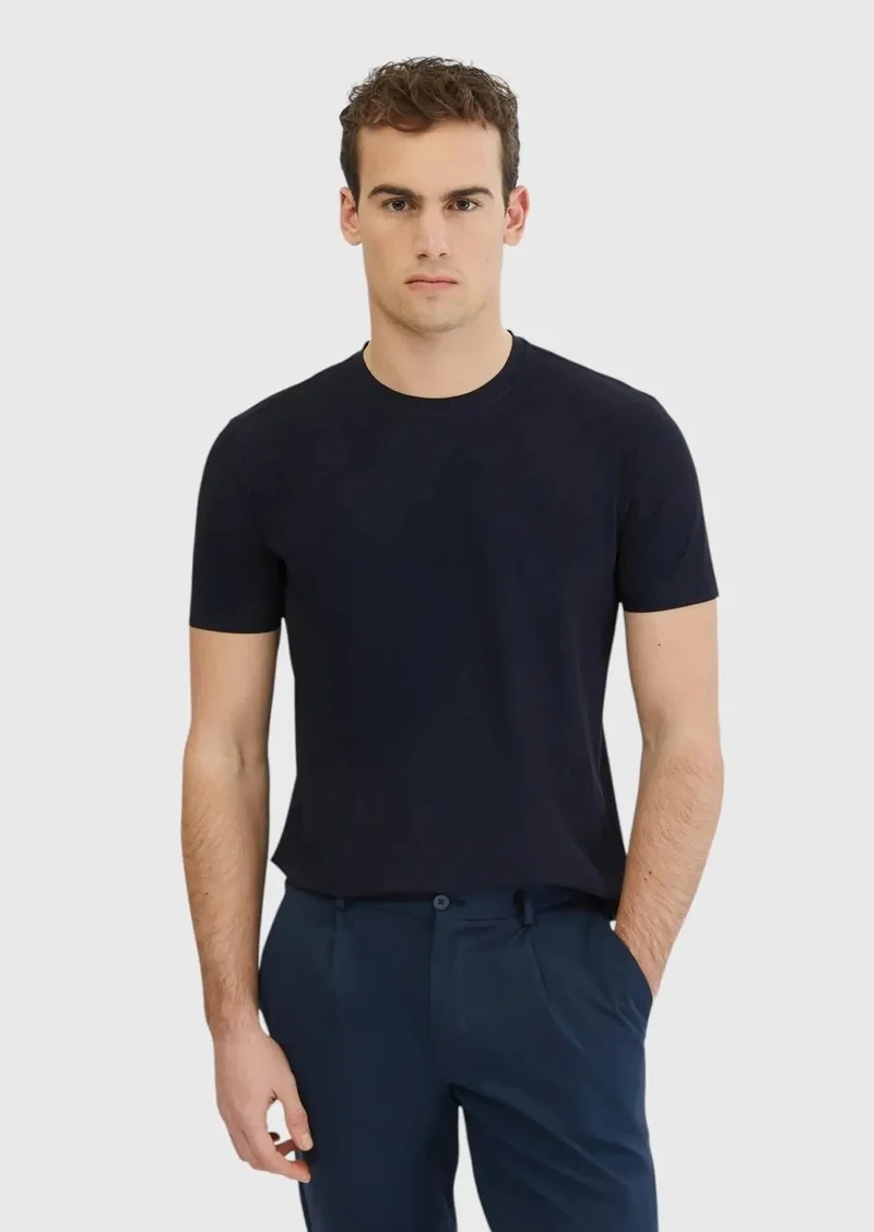 RAMSEY Navy Blue Plain Crew Neck T-Shirt