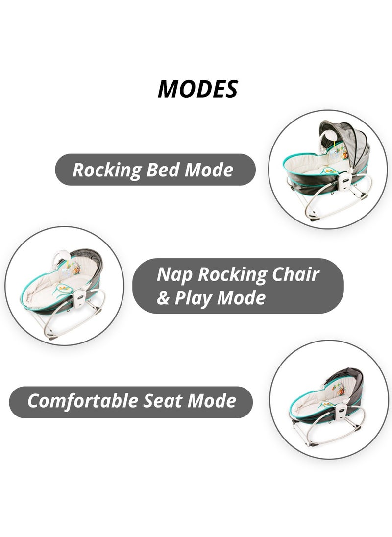 TEKNUM - 5 In 1 Cozy Rocker Bassinet With Awning And Mosquito Net - Green - Image 1