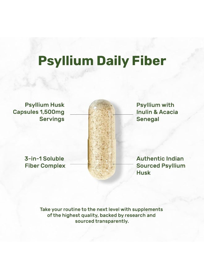 DEAL SUPPLEMENT قشور السيليوم 1500 ملغ لكل حصة، 300 كبسولة – 3 في 1 ألياف مع الإينولين ومجمع الأكاسيا – مكمل ألياف قابل للذوبان طبيعي، يدعم صحة الجهاز الهضمي – نباتي، غير معدل وراثيًا - Image 3