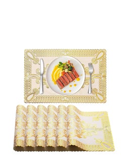 SYOSI SYOSI Placemats Kitchen Table Mat for Dining Table Non-Slip Washable Heat Resistant Plate Mat Rectangle Gold Bloom Kitchen Table Mats Placemats for Kitchen Wedding Restaurant TableSet of 6  - Image 1