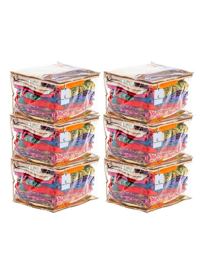 Kuber Industries Kuber Industries Waterproof Saree Covers With Zip|PVC Wardrobe Organizer For Clothes|Transparent Cloth Cover|Idol For Dresses, Suits, Baby Clothes|Pack of 6 (Gold)  - Image 1