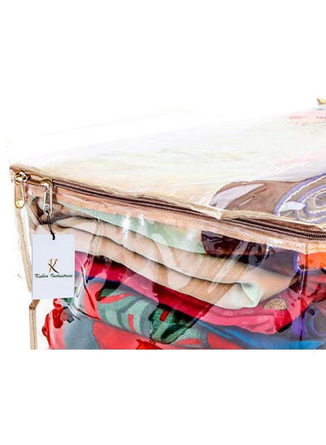 Kuber Industries Kuber Industries Waterproof Saree Covers With Zip|PVC Wardrobe Organizer For Clothes|Transparent Cloth Cover|Idol For Dresses, Suits, Baby Clothes|Pack of 6 (Gold)  - Image 4