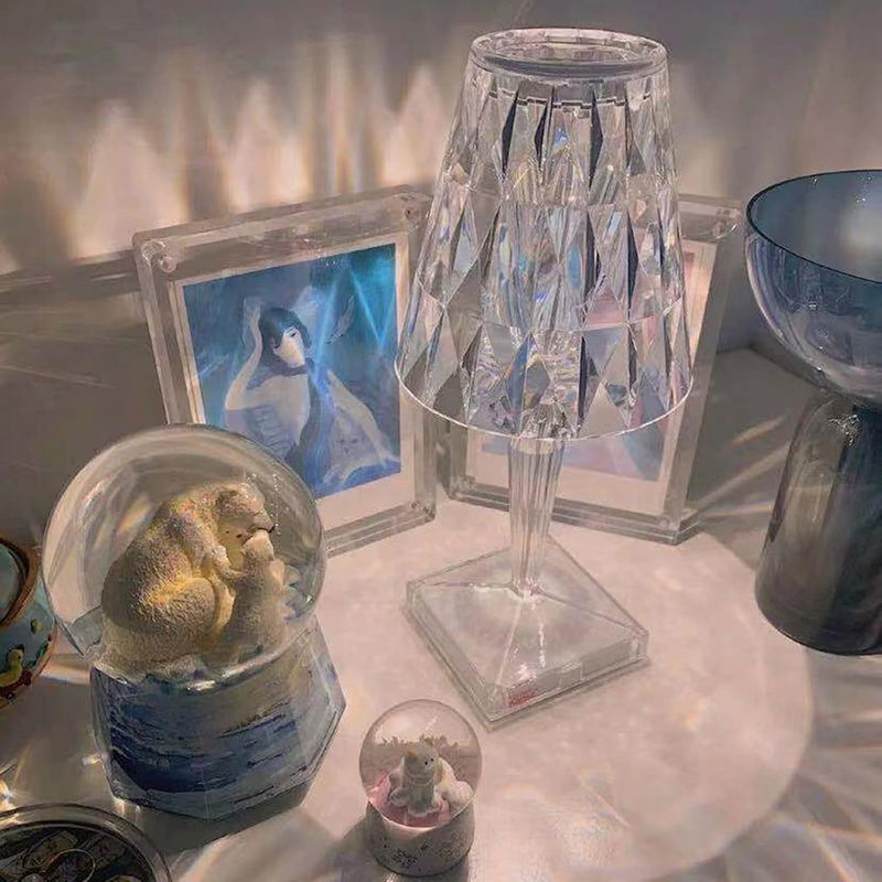 Bisofice Touching Control Acrylic Diamond Table Lamp 3 Lighting Colors With Brightness Adjustable Usb Rechargeable Crystal Bedside Night Light Decorative Bedroom Nightstand Lamp - Image 2