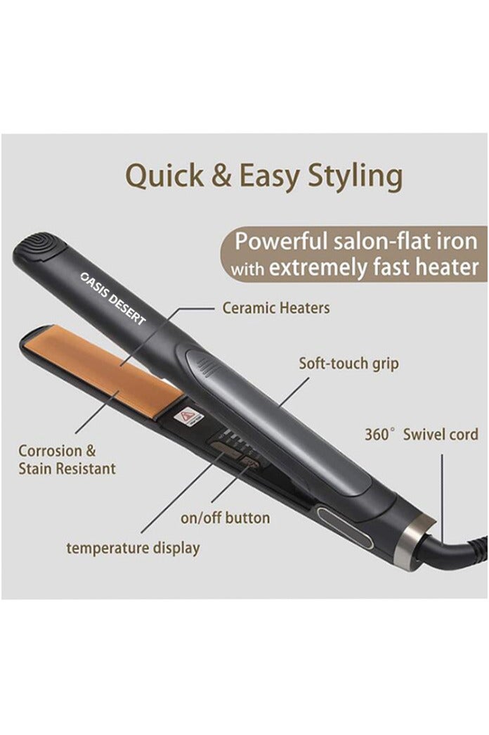 صحراء الواحة مكواة فرد الشعر وتجعيده 2 في 1، مكواة سيراميك مسطحة مع 6 إعدادات للحرارة، درجة حرارة قابلة للتعديل من 350 درجة فهرنهايت إلى 850 درجة فهرنهايت، تسخين سريع - Image 3