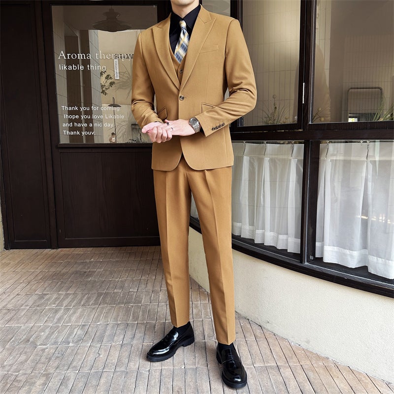 Suit Suit Men'S Three-Piece Fashionable Korean-Style Slim-Fit Business Casual Small Suit Jacket Bridegroom Wedding Dress - Image 5