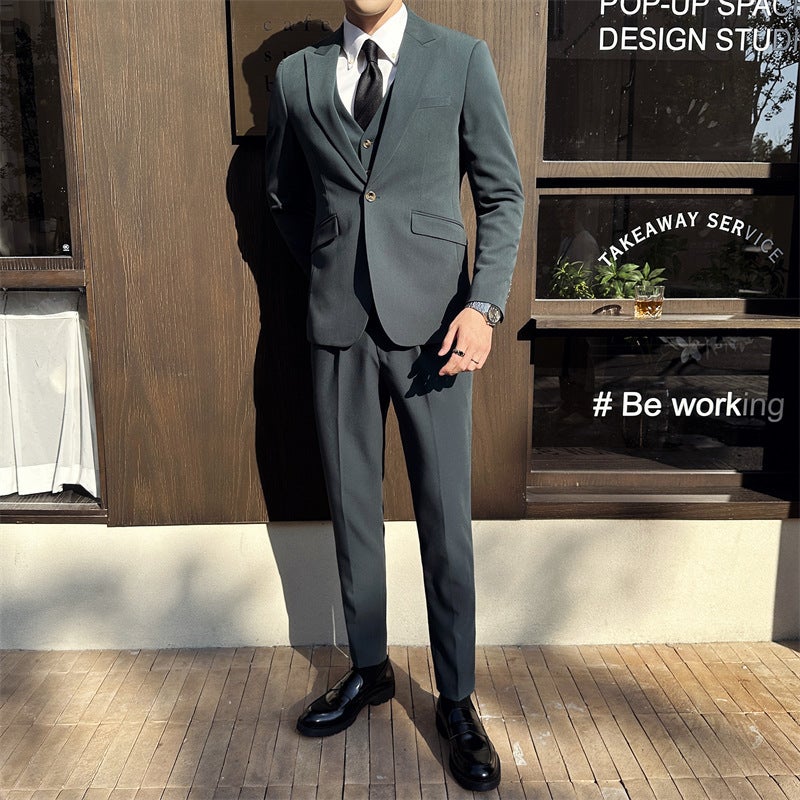 Suit Suit Men'S Three-Piece Fashionable Korean-Style Slim-Fit Business Casual Small Suit Jacket Bridegroom Wedding Dress - Image 2