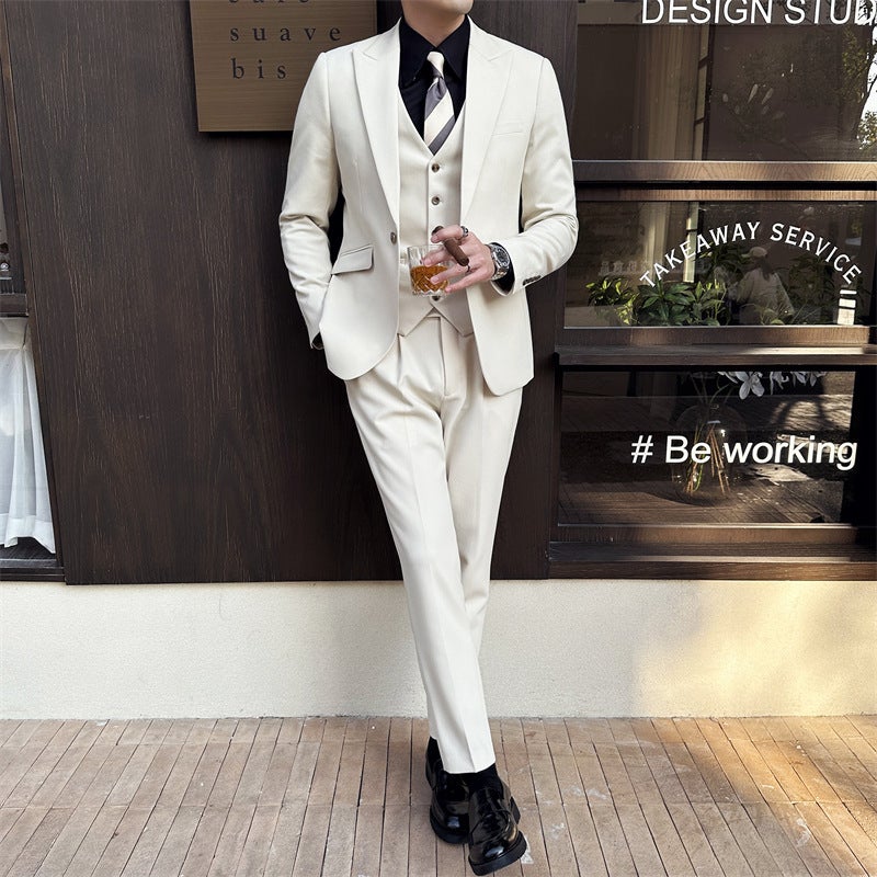 Suit Suit Men'S Three-Piece Fashionable Korean-Style Slim-Fit Business Casual Small Suit Jacket Bridegroom Wedding Dress - Image 4