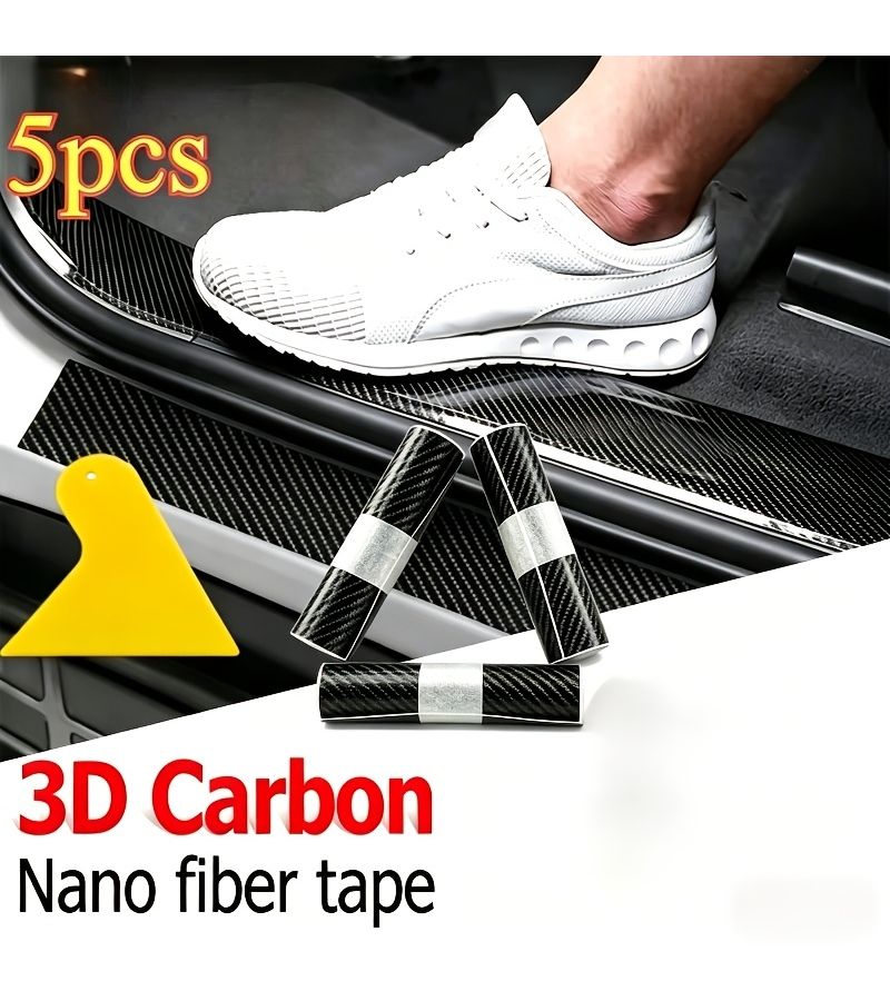 5pcs 10x100cm 3D Nano Carbon Fiber Car Door Edge Protection Strips Waterproof Scratch Resistant PVC Anti Collision Film Black - Image 1
