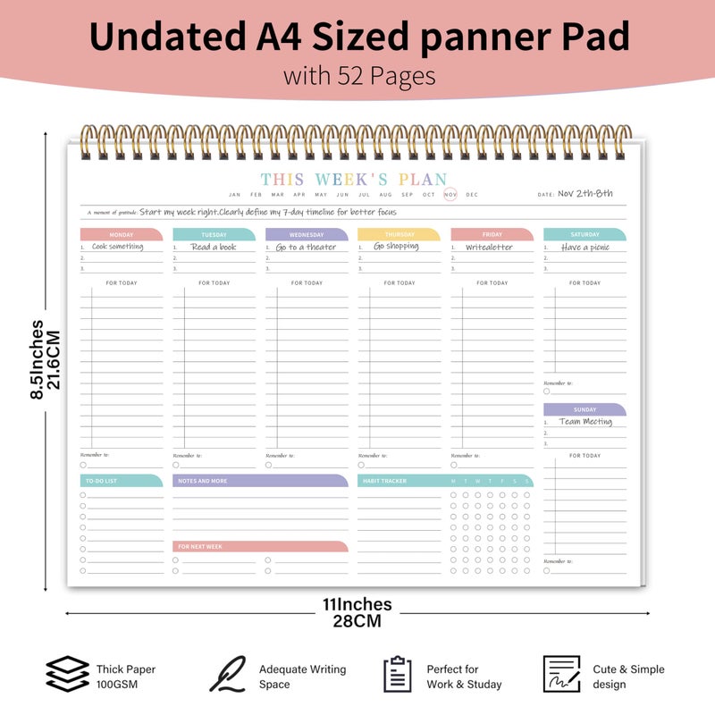 KAICN Weekly To Do List Notepad with 52 Undated Sheetsï¼ˆ8.5"Ã—11"ï¼‰- Undated Weekly Desk Planner for Women & Man, School/Office Supplies - Image 2