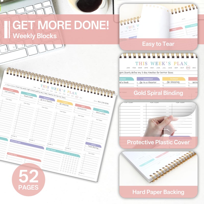 KAICN Weekly To Do List Notepad with 52 Undated Sheetsï¼ˆ8.5"Ã—11"ï¼‰- Undated Weekly Desk Planner for Women & Man, School/Office Supplies - Image 4