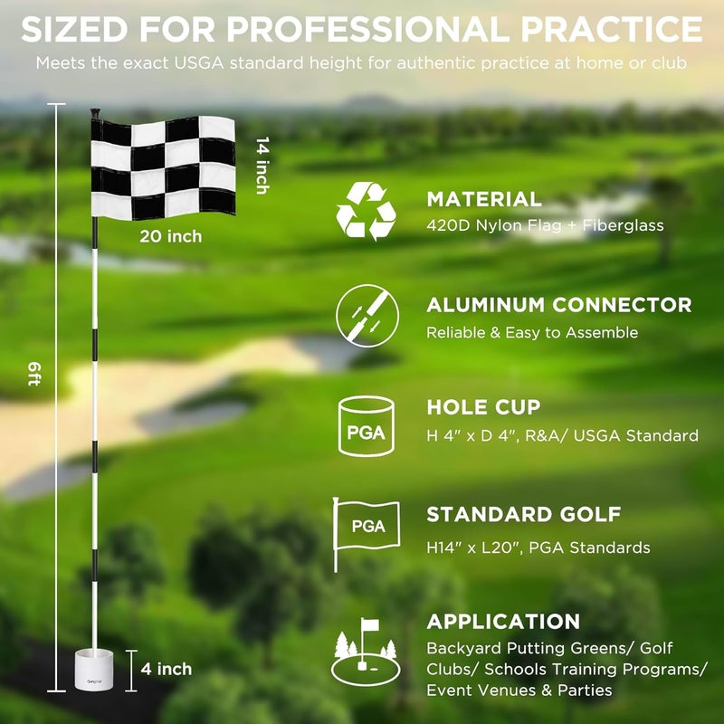 KINGTOP Golf Flagstick 6ft, Portable Five-Section Design for Backyard Practice Putting Green, Driving Range Golf Pin Flag Hole Cup Set, Gift Idea - Image 1