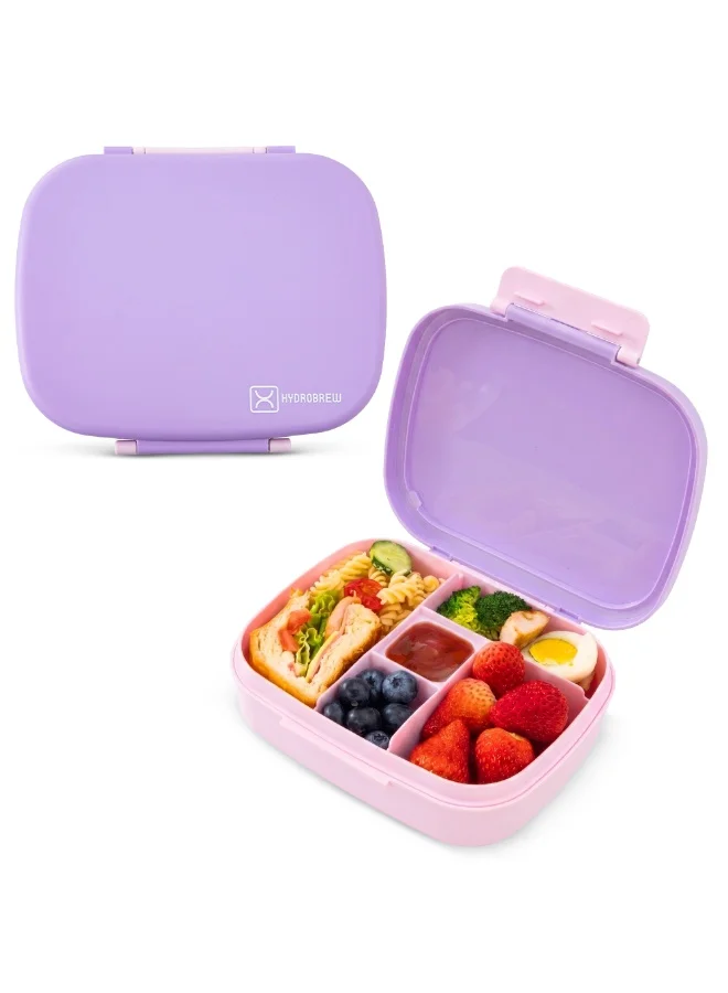 هيدروبرو Hydrobrew Smart Serve 5-Compartment Bento Lunch Box 1100ml & Double Wall Stainless Steel Water Bottle 500ml – Purple