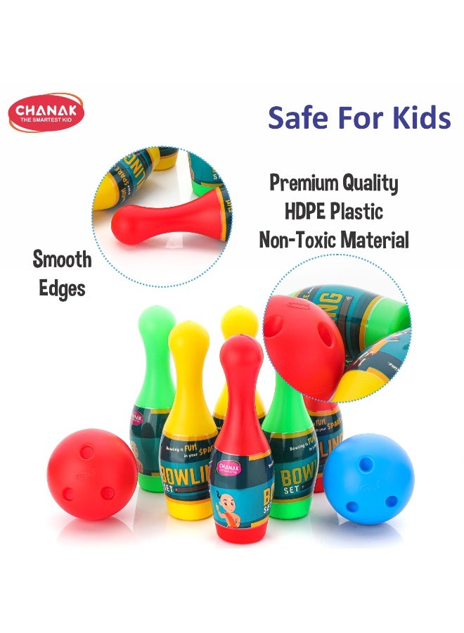 Chanak Plastic Bowling Game Set with 6 Pin and 2 Ball, Multicolor Bowling Set for Indoor & Outdoor Play, Non-Toxic Bowling Game, Suitable for Kids Above 3 Years (Box Pack) - Image 4