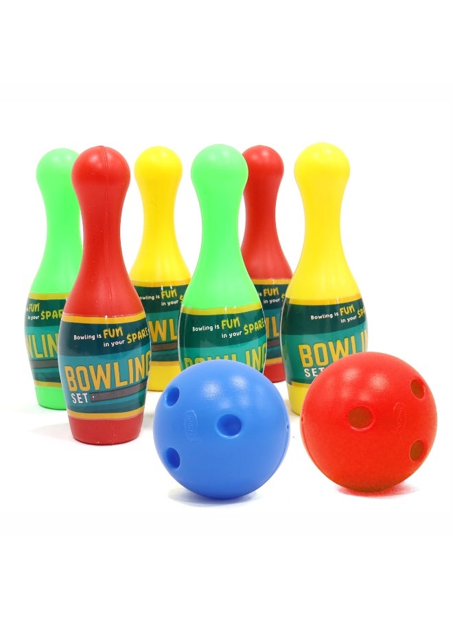 Chanak Plastic Bowling Game Set with 6 Pin and 2 Ball, Multicolor Bowling Set for Indoor & Outdoor Play, Non-Toxic Bowling Game, Suitable for Kids Above 3 Years (Box Pack) - Image 1