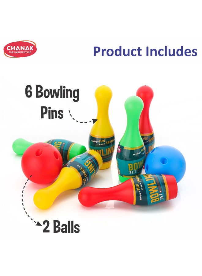Chanak Plastic Bowling Game Set with 6 Pin and 2 Ball, Multicolor Bowling Set for Indoor & Outdoor Play, Non-Toxic Bowling Game, Suitable for Kids Above 3 Years (Box Pack) - Image 3