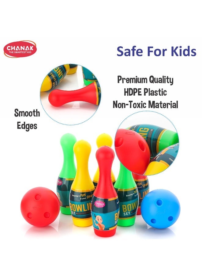 Chanak Plastic Bowling Game Set with 6 Pin and 2 Ball, Multicolor Bowling Set for Indoor & Outdoor Play, Non-Toxic Bowling Game, Suitable for Kids Above 3 Years (Box Pack) - Image 5