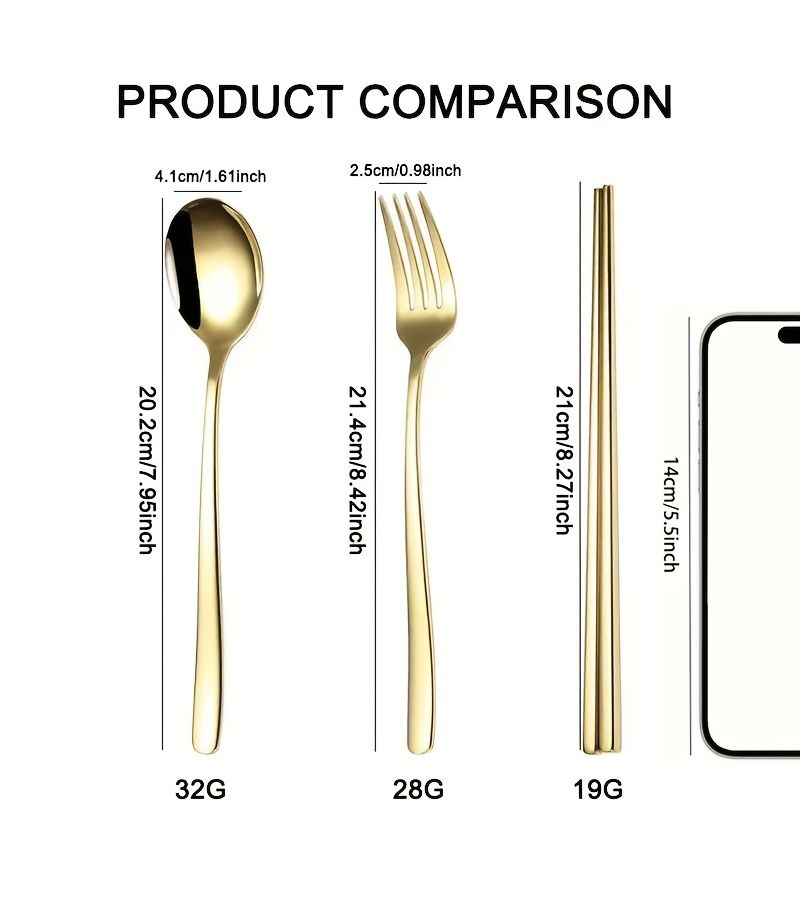 9Pcs Golden Korean Stainless Steel Spoon Fork And Chopstick Cutlery Set Portable For Home Party Outdoor Travel Picnic School Season - Image 1