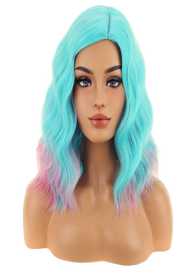 BERON Colorful and Turquoise Short Curly Wave Wig for Women Girls Teal Blue Wavy Heat Resistant Synthetic Wig for Cosplay Costume Party or Daily - Image 2