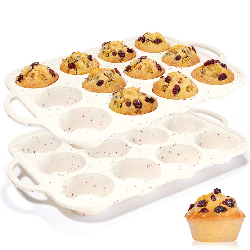 CAKETIME Silicone Muffin Pans for Baking, with Metal Reinforced Frame 2.8 Inch Regular Size Silicone Molds Nonstick 12 Cups for Baking Homemade Muffins, Cupcakes, Egg Bites 2 Pack Dishwasher Safe BPA Free - Image 1