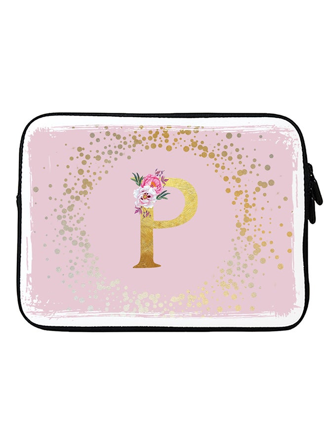 Stylizedd 15-inch Laptop Sleeve Bag for Macbook Pro/Air 13 inch / 14-inch Laptops- Custom Monogram Initial Letter Floral Pattern Alphabet - P  (Pink) - Image 1