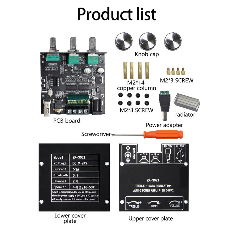 ZK-302T 2.0 30WX2 مكبر صوت طاقة صوتي بتوثيق (BT) إخراج عالي الطاقة حمايات متعددة تصميم سهل الاستخدام مع جودة صوت يمكن تخصيصها تشغيل مريح لـ قرص USB وإدارة طاقة - Image 5