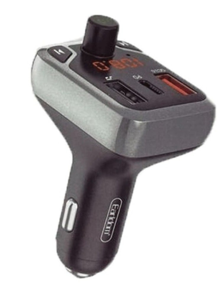 Earldom "Earldom® M63: Streamlined Connectivity with PD+QC3.0 20W Bluetooth FM Transmitter Charger in Sleek Gray" - Image 1