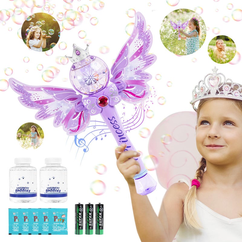 Hugeway Princess Bubble Wands for Kids GirlsMusic Light Up Bubble MachineBubble BlowerOutdoor Party Birthday Bubble Toys for ToddlersGift for Girls Age 3 4 5 6 7 8 Years OldPurple - Image 3