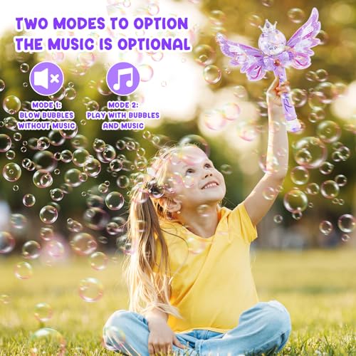 Hugeway Princess Bubble Wands for Kids GirlsMusic Light Up Bubble MachineBubble BlowerOutdoor Party Birthday Bubble Toys for ToddlersGift for Girls Age 3 4 5 6 7 8 Years OldPurple - Image 5