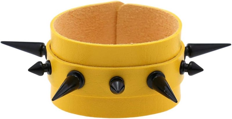 FM FM42 Women Multicolor PU Simulated Leather Black-tone Long and Short Rivets Spike Spiked 4cm(1.57") Wide Punk Gothic Adjustable Bracelet, Pack of 2 - Image 2